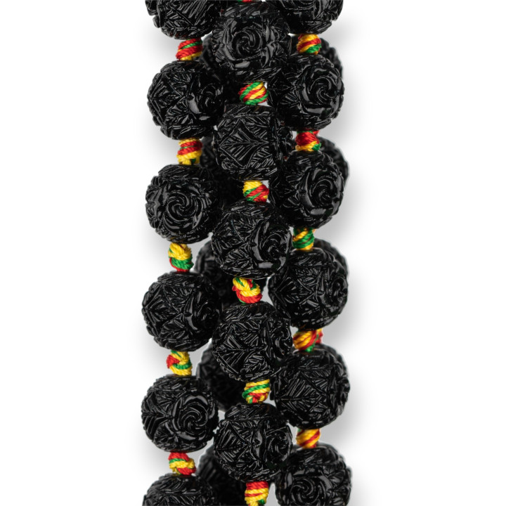 Harzperlen Gravierte Kugel 12 mm 25 Stück Schwarze Blume