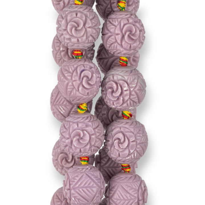 Perles Résine Sphère Gravée 18mm 16pcs Fleur Lilas