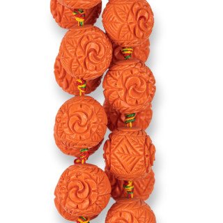 Harzperlen Kugel Gravierte 18mm Orange Blume