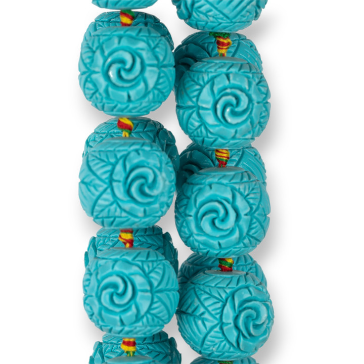 Perles Résine Sphère Gravée 23mm 14pcs Fleur Turquoise