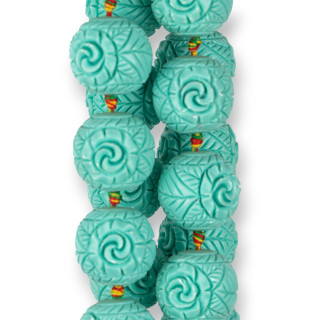 Χάντρες Ρητίνης Σφαίρας χαραγμένες 23mm 14τμχ Πράσινο Τυρκουάζ Λουλούδι