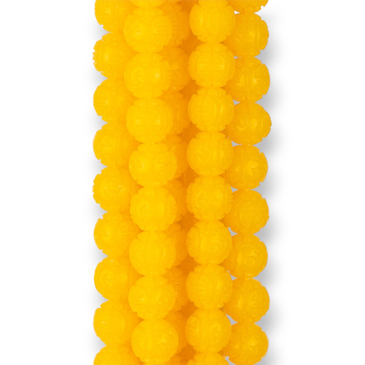 Perles Résine Rondes Lisses Gravées 06mm Jaune