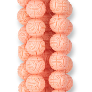 Cuentas De Resina Redondas Lisas Grabadas 10mm Rosa