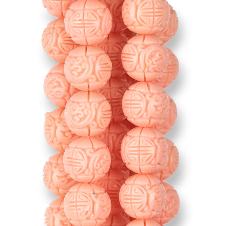 Cuentas De Resina Redondas Lisas Grabadas 10mm Rosa