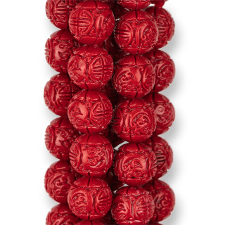 Engraved Smooth Round Resin Beads 10mm Red