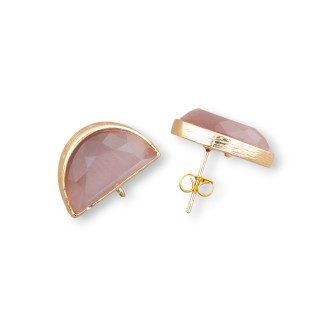 18.5x12mm Crescent Cat Eye Boucles d'Oreilles Tige Laiton Base 4 Paires Poudre Dorée