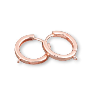 Aretes Cerrados De Plata De Ley 925 Bases Diadema Lisa 15x2mm 3 Pares Oro Rosa