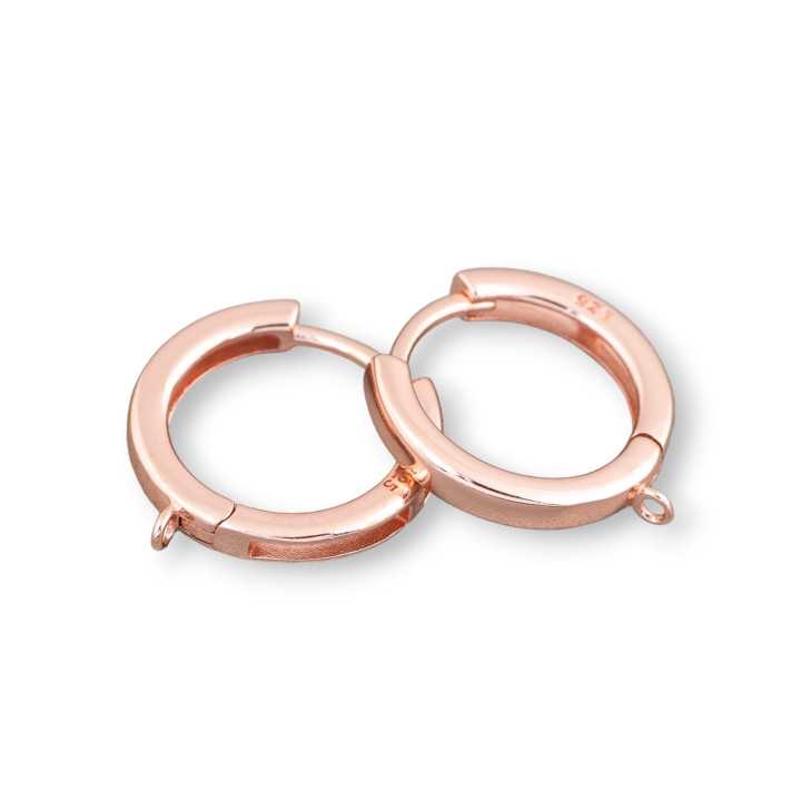 Boucles d'Oreilles Clous Fermées Argent 925 Bases Bandeau Lisse 15x2mm 3 Paires Or Rose