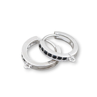 Pendientes De Botón Cerrados Bases De Plata De Ley 925 Con Diadema De Circonitas Micropave 15x2mm 3 Pares De Rodio Negro