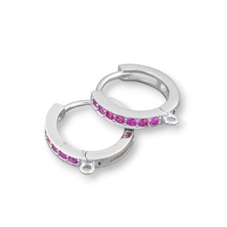 Geschlossene Ohrstecker aus 925er Sterlingsilber mit Micropave-Zirkon-Stirnband 15 x 2 mm, 3 Paar, rotes Rhodium