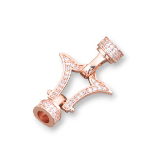 Chiusura Di Argento 925 Con Zirconi 18,5x30mm Con Coppette Da 7mm 2pz Oro Rosa