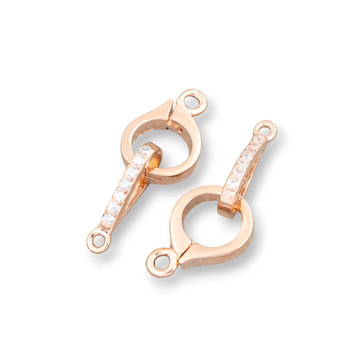 Chiusura Di Argento 925 Con Zirconi Cerchietto Con Gancio 08x23mm 4pz Oro Rosa