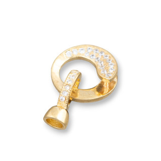 Chiusura Di Argento 925 Con Zirconi Cerchietto Spirale 15x26mm 2pz Dorato