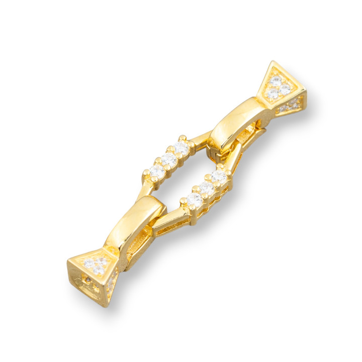 925 Sterling Silber Verschluss mit mehrreihigen achteckigen Zirkonen 8,5x36mm 2St. Golden