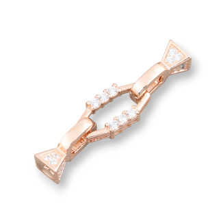 Chiusura Di Argento 925 Con Zirconi Ottagono Schiacciato Multifilo 8,5x36mm 2pz Oro Rosa