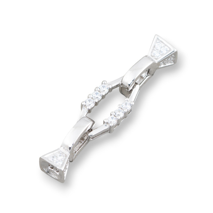 Fermeture en argent 925 avec zircons octogone écrasé multifils 8,5x36mm 2pcs rhodié