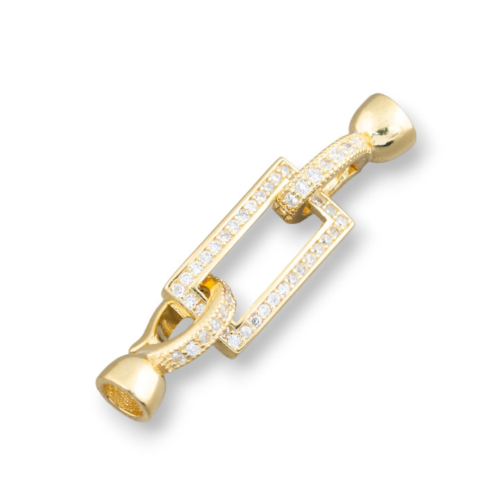 Verschluss aus 925er Silber mit Zirkonen Rechteck 9 x 37 mm Tassen ab 5 mm 2 Stk. Golden