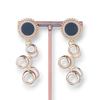 Aretes De Bronce Con Cabujones De Piedra Natural Y Círculos Colgantes 21x62mm Negro Dorado