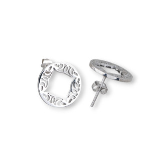 Round Steel Flower Earrings 16mm 7 Pairs