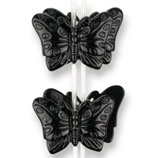 Cuentas de resina Alambre Mariposa Una cara 40x27mm 11pcs Negro