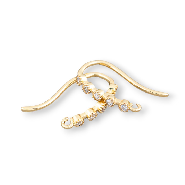 Bases Pour Boucles D'Oreilles Bronze Avec Zircons Crochet 2x16mm 12 Paires Doré