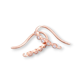 Boucles d'Oreilles Bases Bronze Avec Zircons Crochet 2x16mm 12 Paires Or Rose