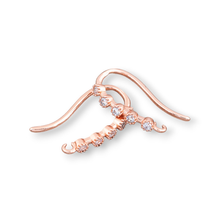 Pendientes Bases Bronce Con Circonitas Gancho 2x16mm 12 Pares Oro Rosa