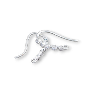 Bases Para Pendientes De Bronce Con Gancho Zirconia 2x16mm 12 Pares Rodio