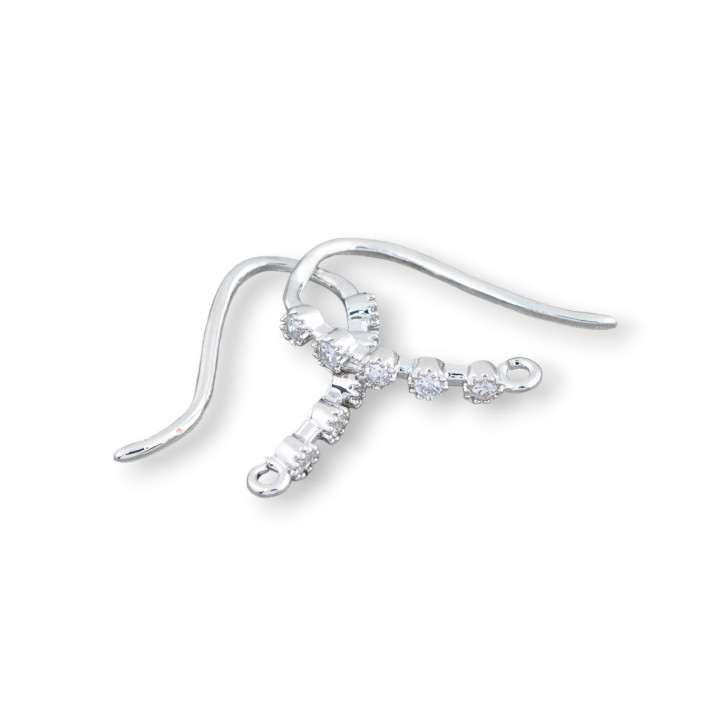 Bases Para Pendientes De Bronce Con Gancho Zirconia 2x16mm 12 Pares Rodio