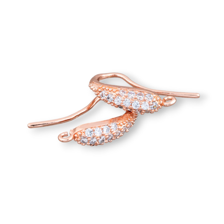 Bases Pour Boucles D'Oreilles Bronze Avec Zircons Crochet 4.5x18mm 9 Paires Or Rose