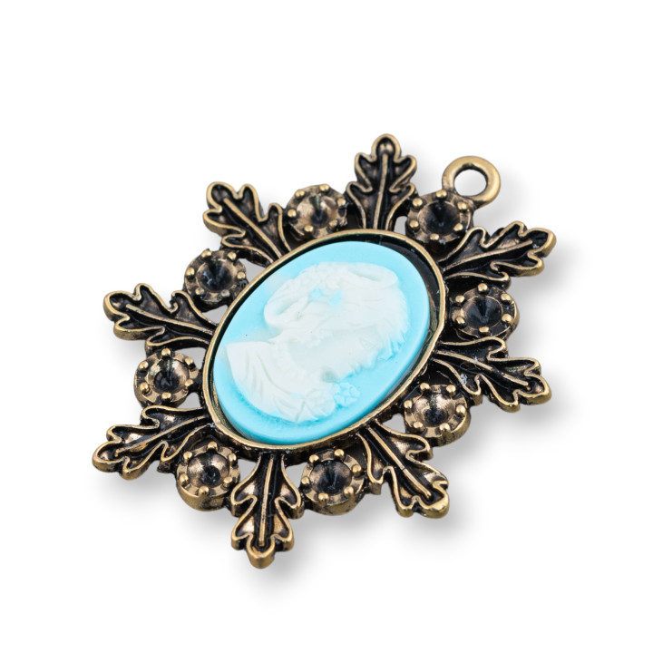 Pendentif Pendentif Laiton Et Résine Camée 40x45mm 2pcs Turquoise