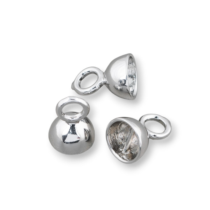 Messing-Halbkugelschalen mit Stange und Ring 10 mm 45 Stk. Rhodium