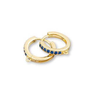 Base Per Orecchini Di Bronzo Con Zirconi A Cerchietto 6 Paia Dorato Blu