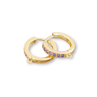 Bases for Bronze Earrings with Hoop Zircons 6 Pairs Lavender Golden