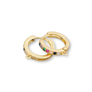 Base Per Orecchini Di Bronzo Con Zirconi A Cerchietto 6 Paia Dorato Multicolor