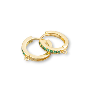 Bases for Bronze Earrings with Hoop Zircons 6 Pairs Golden Green