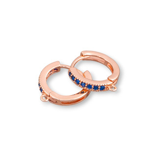 Bases for Bronze Earrings with Hoop Zircons 6 Pairs Rose Gold Blue