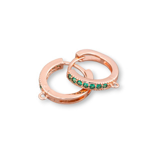 Bases for Bronze Earrings with Hoop Zircons 6 Pairs Rose Gold Green