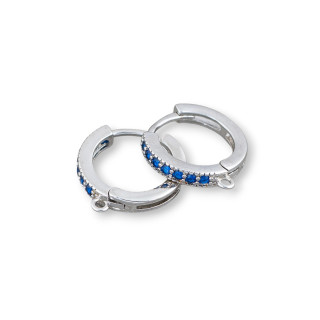 Bases for Bronze Earrings with Circle Zircons 6 Pairs Blue Rhodium Plated