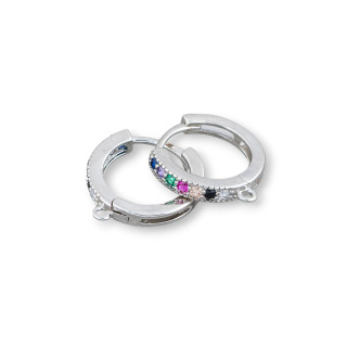 Bases for Bronze Earrings with Cubic Zirconia Hoop 6 Pairs Multicolor Rhodium Plated