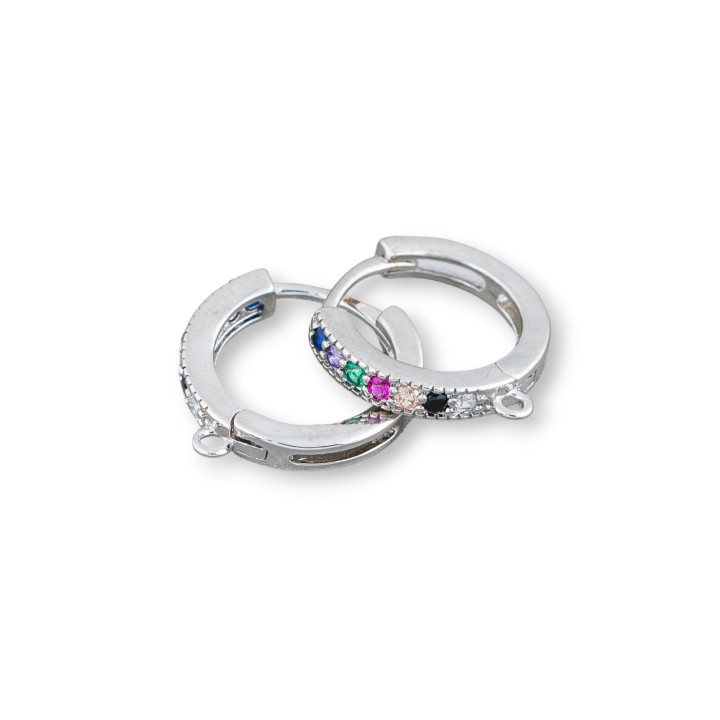 Bases for Bronze Earrings with Cubic Zirconia Hoop 6 Pairs Multicolor Rhodium Plated