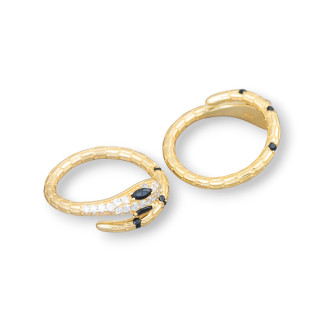 Schlangenring aus 925er Silber mit Zirkonen Größenverstellbar Schwarz Golden