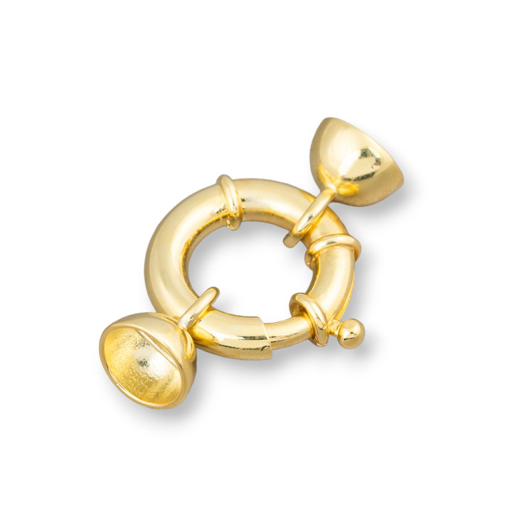 Fermoir Argent 925 Anneau Ressort 20mm Corps 4mm Avec Cuvettes 10mm 1pc Doré