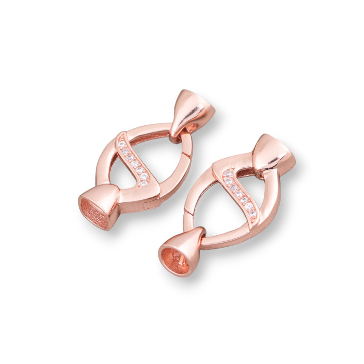 925 Silver Clasp With Zircons Rhomboid Snap 13x26mm With 6mm Cups 2pcs Rose Gold