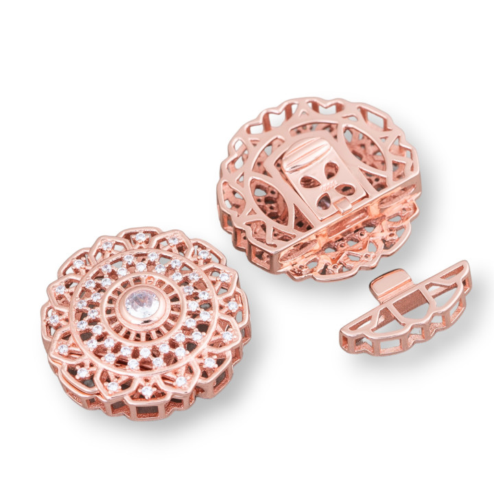 Fermeture en argent 925 avec zircons micropave multi-brins ronds 24mm 1pc or rose