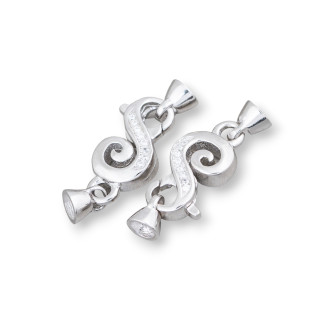 Verschluss aus 925er Silber mit ausgefallenen Zirkonia-Karabinern 9 x 28 mm mit Körbchen 5 mm 2 Stk. Rhodium