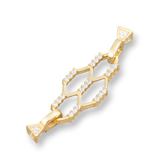 Fermeture en Argent 925 Avec Zircons Nid d'Abeille Multirang 16x56mm Coupe 6mm 1pc Doré