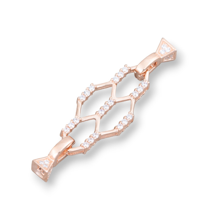 Cierre De Plata 925 Con Circonitas Nido De Abeja Multihilo 16x56mm Copa 6mm 1pc Oro Rosa