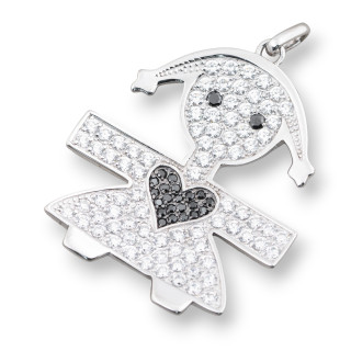 Colgante Niña Grande de Plata de Ley 925 Con Circonitas 40x55mm