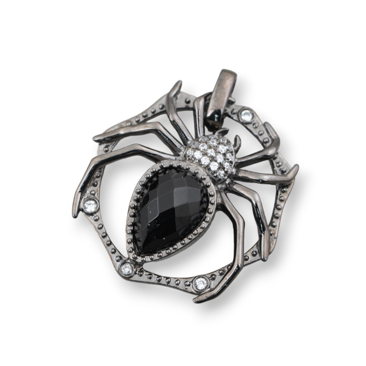Pendentif Pendentif Argent 925 Avec Zircons Et Pierre Hydrothermale 25x28mm Noir